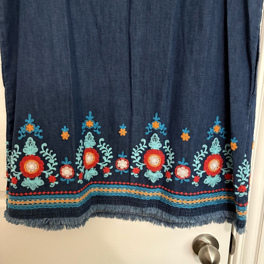 NWT J Jill Denim Embroidered Raw Hem Dress - Picture 7 of 8